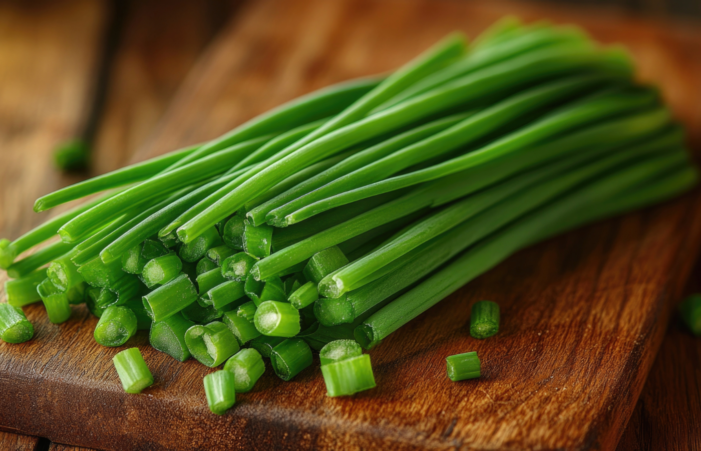 Mature Japanese Onion Stalks on a wooden board
