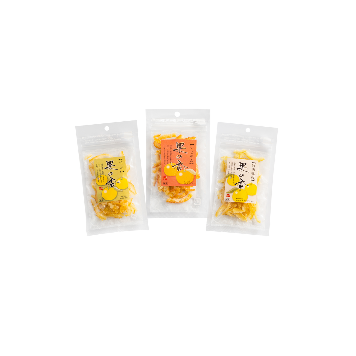 3 30 g sachets of Japanese Candied Citrus Peels of Yuzu, Iyokan and Kawachi Bankan
