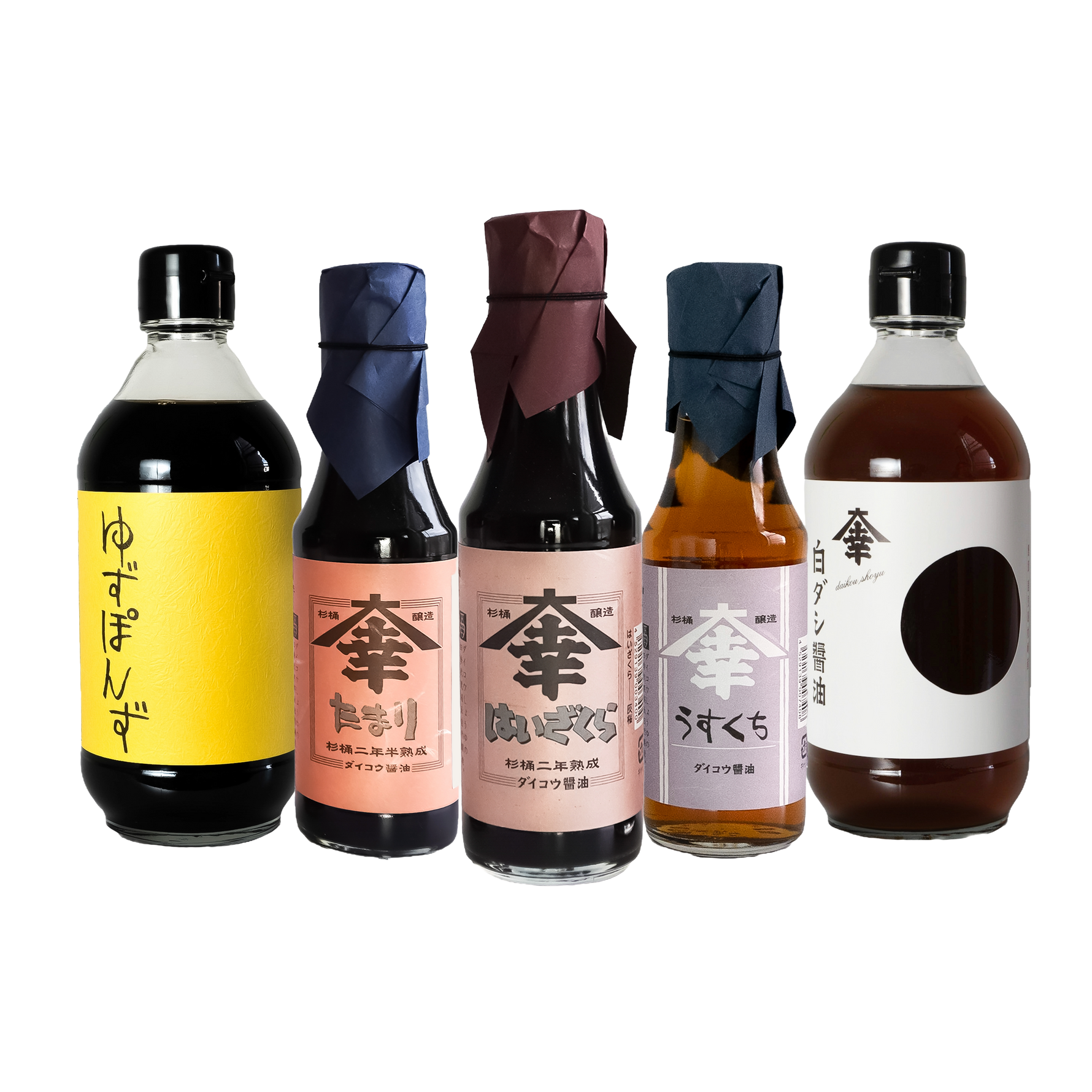 Origin Box Set that contains Haizakura, Usukuchi, Tamari, Yuzu Ponzu and Shiro Dashi